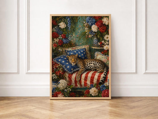 Patriotic Floral Wall Art, Red White Blue Flower Canvas Print, Vintage Americana Decor